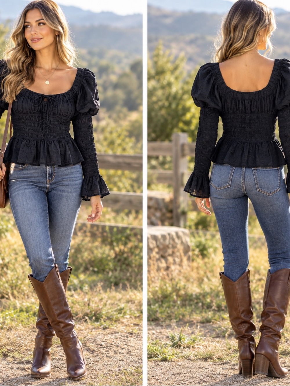 Anthropologie Black BOHO Smocked Peplum Blouse SZ M